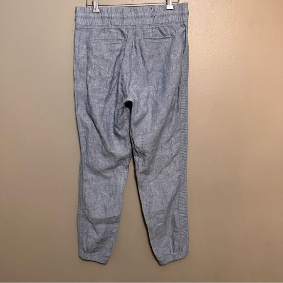 Athleta | Linen Cabo Blue Chambray Zip Pocket High Waist Joggers Pants 6 - Picture 3 of 8